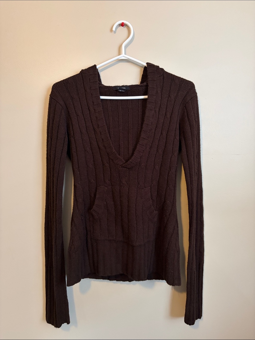 Cable Knit Deep V-Neck Women's Sweater in Brown